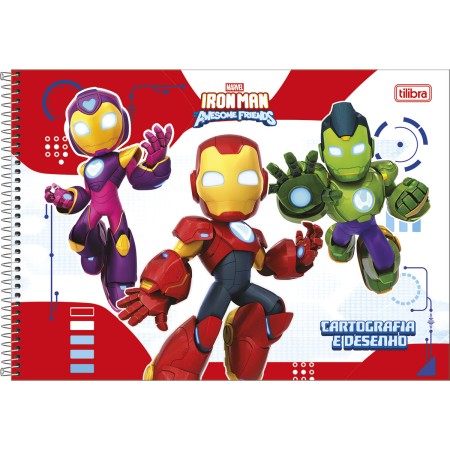 Foto ilustrativa Caderno de Cartografia e Desenho Espiral Capa Dura Iron Man 80 Folhas