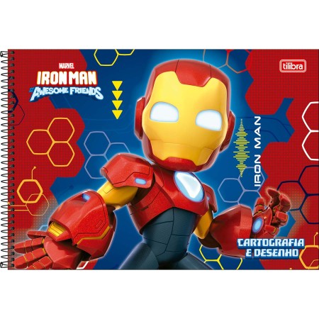 Foto ilustrativa Caderno de Cartografia e Desenho Espiral Capa Dura Iron Man 80 Folhas