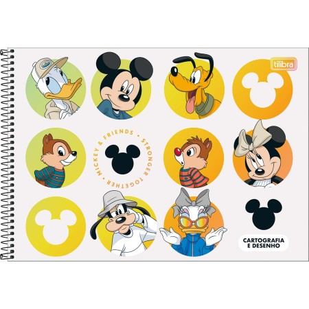 Foto ilustrativa Caderno de Cartografia e Desenho Espiral Capa Dura Mickey Real Life 80 Folhas