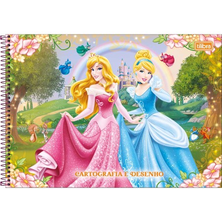 Foto ilustrativa Caderno de Cartografia e Desenho Espiral Capa Dura Princesas 80 Folhas
