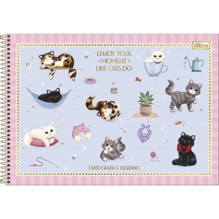 Foto ilustrativa Caderno de Cartografia e Desenho Espiral Capa Dura Purrfect Cats 80 Folhas