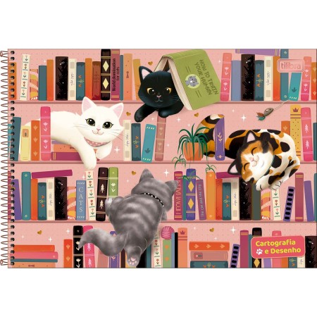 Foto ilustrativa Caderno de Cartografia e Desenho Espiral Capa Dura Purrfect Cats 80 Folhas