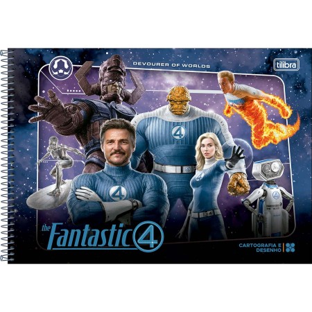 Foto ilustrativa Caderno de Cartografia e Desenho Espiral Capa Dura Quarteto Fantástico 80 Folhas