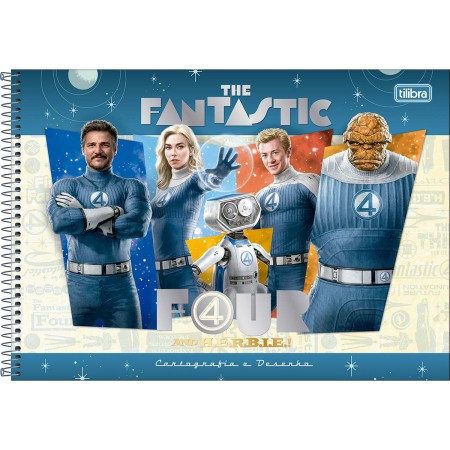 Foto ilustrativa Caderno de Cartografia e Desenho Espiral Capa Dura Quarteto Fantástico 80 Folhas
