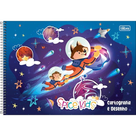 Foto ilustrativa Caderno de Cartografia e Desenho Espiral Capa Dura Spice Kids Masculino 48 Folhas