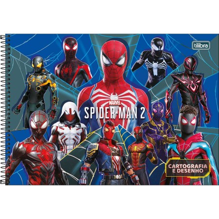 Foto ilustrativa Caderno de Cartografia e Desenho Espiral Capa Dura Spider Man Game 80 Folhas