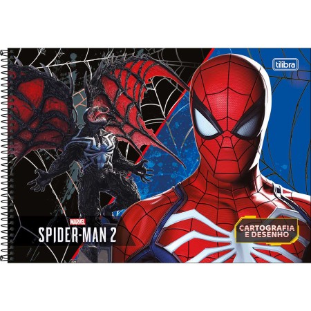 Foto ilustrativa Caderno de Cartografia e Desenho Espiral Capa Dura Spider Man Game 80 Folhas