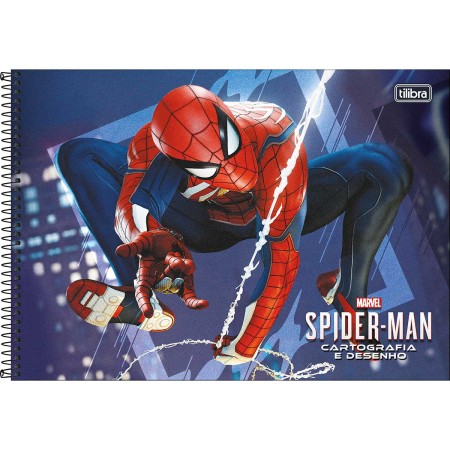 Foto ilustrativa Caderno de Cartografia e Desenho Espiral Capa Dura Spider Man Game 80 Folhas