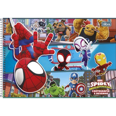 Foto ilustrativa Caderno de Cartografia e Desenho Espiral Capa Dura Spidey 80 Folhas