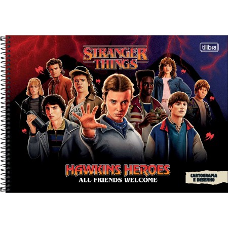 Foto ilustrativa Caderno de Cartografia e Desenho Espiral Capa Dura Stranger Things 80 Folhas