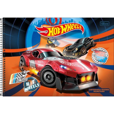 Foto ilustrativa Caderno de Cartografia e Desenho Milimetrado Espiral Capa Dura Hot Wheels 80 Folhas