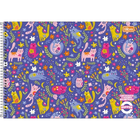 Foto ilustrativa Caderno de Cartografia e Desenho Milimetrado Espiral Capa Dura Pepper Feminino 80 Folhas