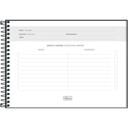 Foto ilustrativa Caderno de Música Espiral Capa Dura Pequeno Tilibra 80 Folhas