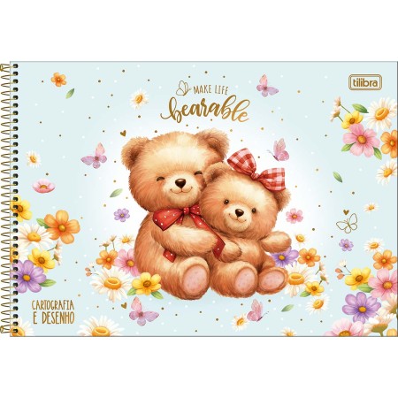 Foto ilustrativa Caderno Espiral Capa Dura Cartografia Love Bears 80 Folhas