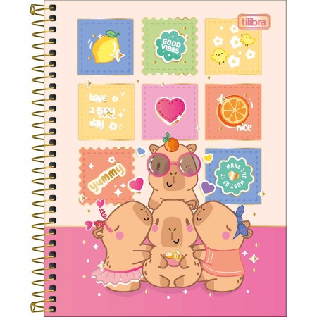 Foto ilustrativa Caderno Espiral Capa Dura Colegial 1 Matéria Capyclub 60 Folhas