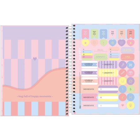 Foto ilustrativa Caderno Espiral Capa Dura Colegial 1 Matéria Happy 80 Folhas