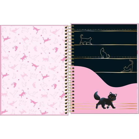 Foto ilustrativa Caderno Espiral Capa Dura Colegial 1 Matéria Purrfect Cats 80 Folhas