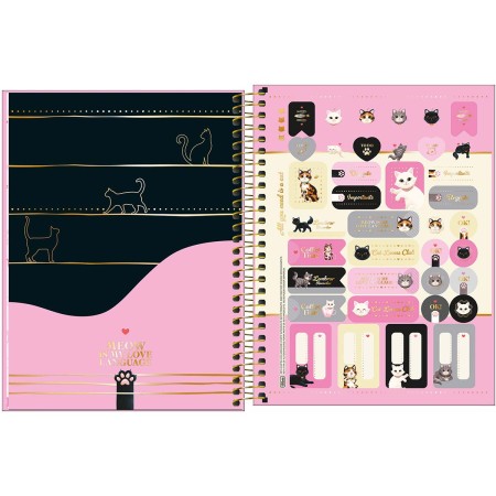 Foto ilustrativa Caderno Espiral Capa Dura Colegial 1 Matéria Purrfect Cats 80 Folhas