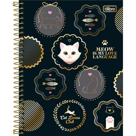 Foto ilustrativa Caderno Espiral Capa Dura Colegial 1 Matéria Purrfect Cats 80 Folhas