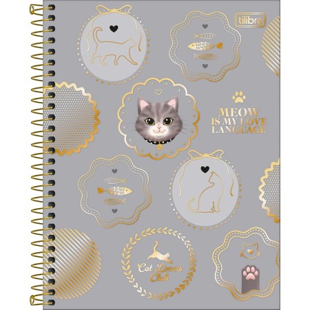 Foto ilustrativa Caderno Espiral Capa Dura Colegial 1 Matéria Purrfect Cats 80 Folhas