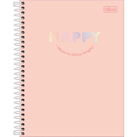 Foto ilustrativa Caderno Espiral Capa Dura Colegial 10 Matérias Happy 160 Folhas