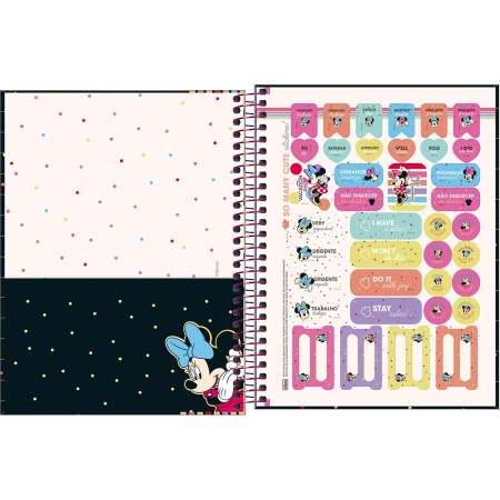 Foto ilustrativa Caderno Espiral Capa Dura Colegial 10 Matérias Minnie 160 Folhas