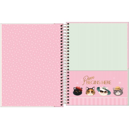 Foto ilustrativa Caderno Espiral Capa Dura Colegial 10 Matérias Puurfect Cats 120 Folhas