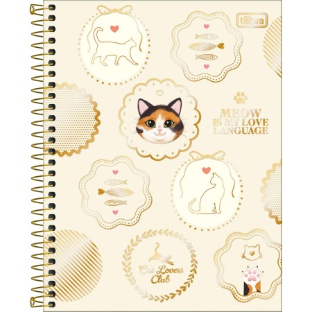 Foto ilustrativa Caderno Espiral Capa Dura Colegial 10 Matérias Puurfect Cats 120 Folhas