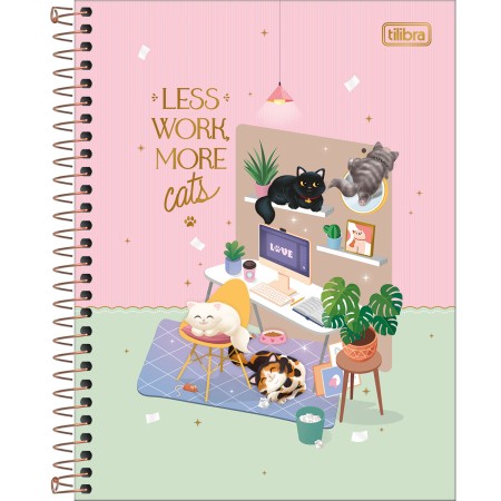 Foto ilustrativa Caderno Espiral Capa Dura Colegial 10 Matérias Puurfect Cats 120 Folhas