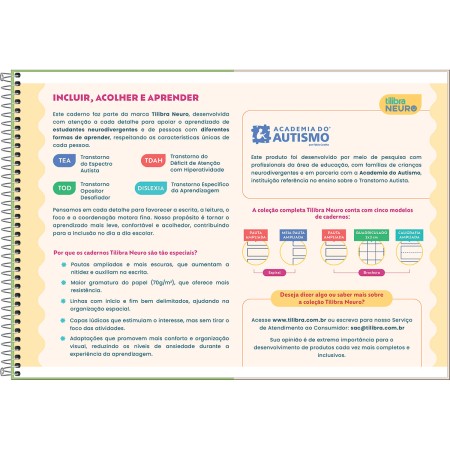 Foto ilustrativa Caderno Espiral Capa Dura Meia Pauta Ampliada Tilibra Neuro 40 Folhas