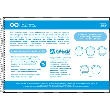 Foto ilustrativa Caderno Espiral Capa Dura Meia Pauta Ampliada Tilibra Neuro 40 Folhas