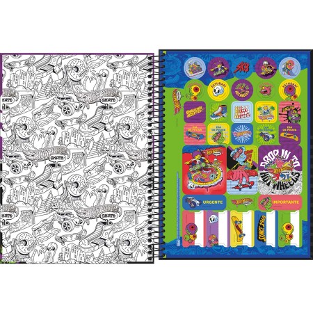 Foto ilustrativa Caderno Espiral Capa Dura Universitário 1 Matéria Hot Wheels Skate 80 Folhas