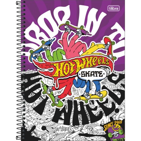 Foto ilustrativa Caderno Espiral Capa Dura Universitário 1 Matéria Hot Wheels Skate 80 Folhas