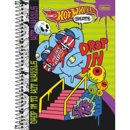 Foto ilustrativa Caderno Espiral Capa Dura Universitário 1 Matéria Hot Wheels Skate 80 Folhas
