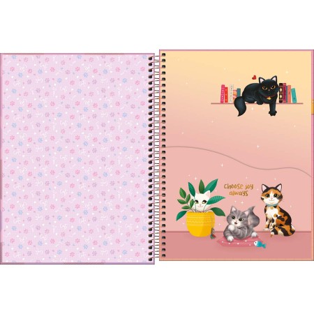Foto ilustrativa Caderno Espiral Capa Dura Universitário 1 Matéria Purrfect Cats 80 Folhas