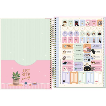 Foto ilustrativa Caderno Espiral Capa Dura Universitário 1 Matéria Purrfect Cats 80 Folhas