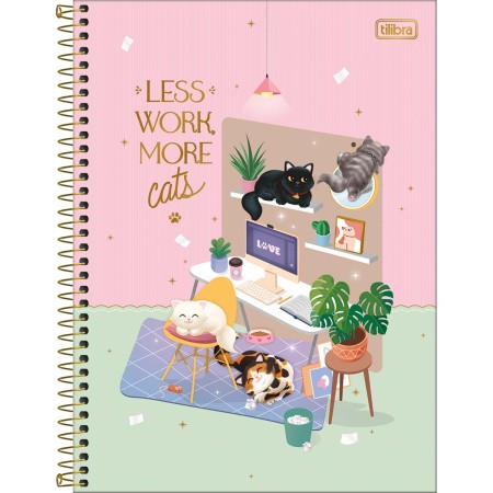 Foto ilustrativa Caderno Espiral Capa Dura Universitário 1 Matéria Purrfect Cats 80 Folhas