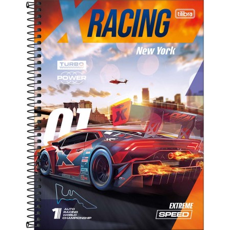 Foto ilustrativa Caderno Espiral Capa Dura Universitário 1 Matéria X-Racing 80 Folhas