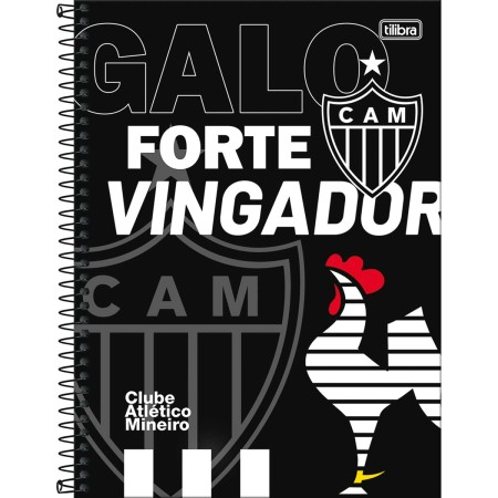 Foto ilustrativa Caderno Espiral Capa Dura Universitário 10 Matérias Atlético Mineiro 160 Folhas