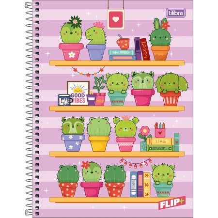 Foto ilustrativa Caderno Espiral Capa Dura Universitário 10 Matérias Flip+ Feminino 200 Folhas 