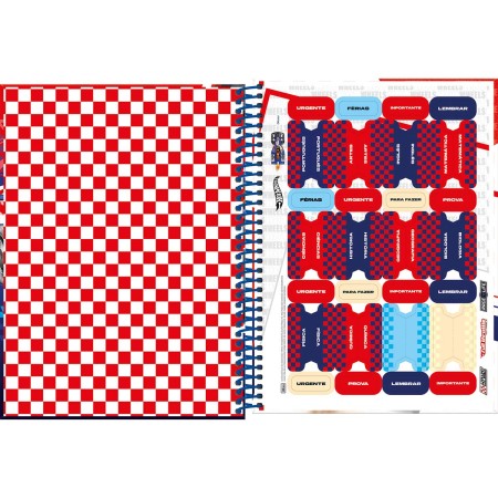 Foto ilustrativa Caderno Espiral Capa Dura Universitário 10 Matérias Hot Wheels 160 Folhas