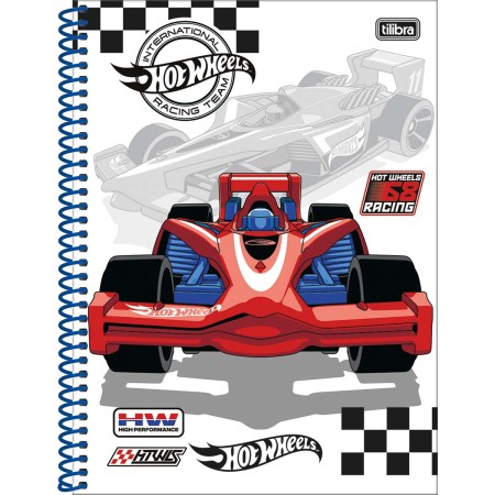 Foto ilustrativa Caderno Espiral Capa Dura Universitário 10 Matérias Hot Wheels 160 Folhas