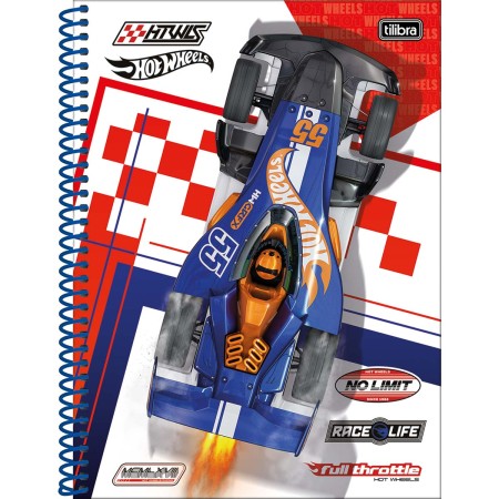 Foto ilustrativa Caderno Espiral Capa Dura Universitário 10 Matérias Hot Wheels 160 Folhas