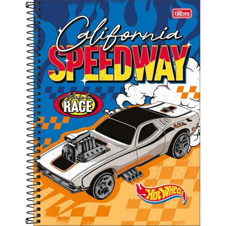 Foto ilustrativa Caderno Espiral Capa Dura Universitário 10 Matérias Hot Wheels Fit 160 Folhas