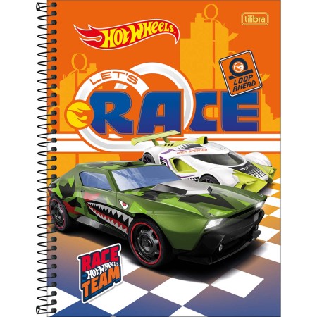 Foto ilustrativa Caderno Espiral Capa Dura Universitário 10 Matérias Hot Wheels Fit 160 Folhas