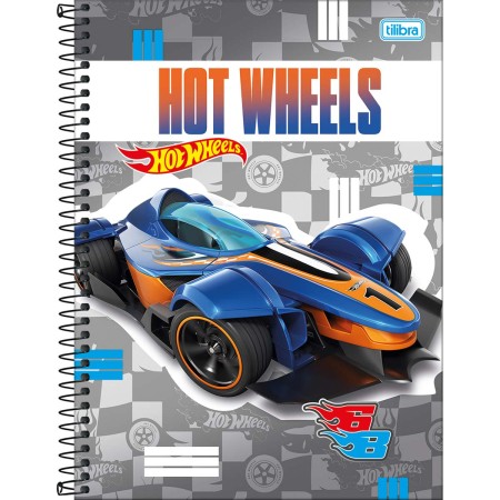 Foto ilustrativa Caderno Espiral Capa Dura Universitário 10 Matérias Hot Wheels Fit 160 Folhas