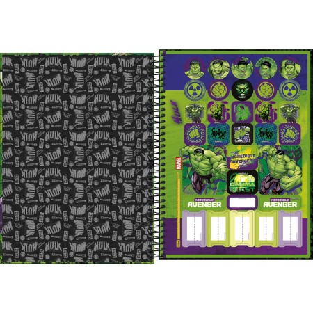 Foto ilustrativa Caderno Espiral Capa Dura Universitário 10 Matérias Hulk 160 Folhas