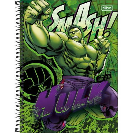 Foto ilustrativa Caderno Espiral Capa Dura Universitário 10 Matérias Hulk 160 Folhas