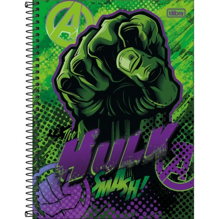 Foto ilustrativa Caderno Espiral Capa Dura Universitário 10 Matérias Hulk 160 Folhas