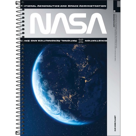 Foto ilustrativa Caderno Espiral Capa Dura Universitário 10 Matérias Nasa 160 Folhas